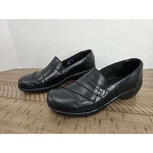 Clarks Collection Shoes Women 8.5 May Marigold Black Leather Loafer Retro Comfy